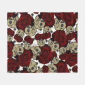 Rode Rozen & Schedels Zwarte Bloem Gotisch Wit Fleece Deken (Voorkant (Horizontaal))