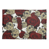 Rode Rozen & Schedels Zwarte Bloem Gotisch Wit Kussensloop (Achterkant)