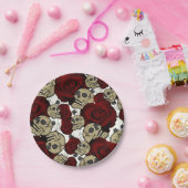 Rode Rozen & Schedels Zwarte Bloem Gotisch Wit Papieren Bordje (Feest)