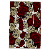 Rode Rozen & Schedels Zwarte Bloemen Goth Wit Medium Cadeauzakje (Achterkant)