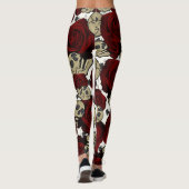 Rode Rozen & Schedels Zwarte Flora Gotisch Wit Leggings (Achterkant)