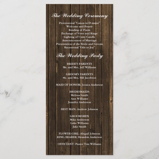 Rode Rozen Schuur Hout Wedding Programma Programmakaart (Achterkant)