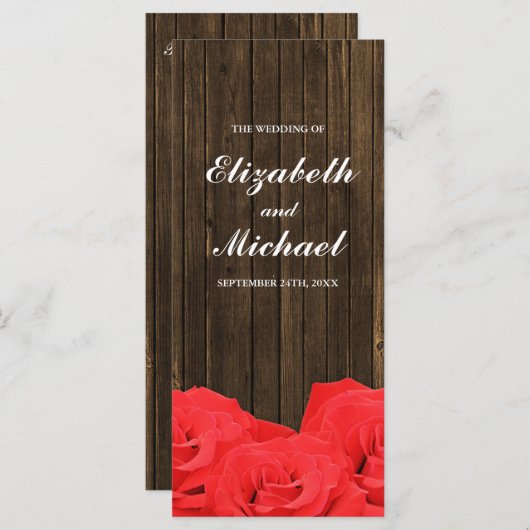 Rode Rozen Schuur Hout Wedding Programma Programmakaart (Voorkant / Achterkant)