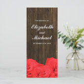 Rode Rozen Schuur Hout Wedding Programma Programmakaart (Staand voorkant)
