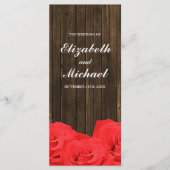 Rode Rozen Schuur Hout Wedding Programma Programmakaart (Voorkant)