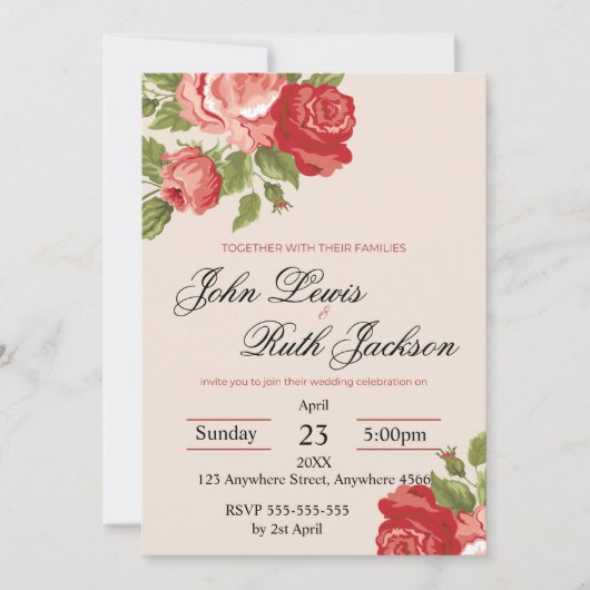 Rode Rozen Script Huwelijksuitnodiging | Elegante  Kaart (Voorkant)
