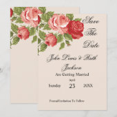 Rode Rozen Script Opslag Datum | Elegante Bloemen Save The Date (Voorkant / Achterkant)