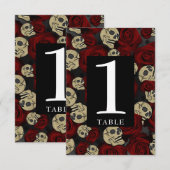 Rode rozen Skulls Black Floral gothic Table Number Kaart (Voorkant / Achterkant)