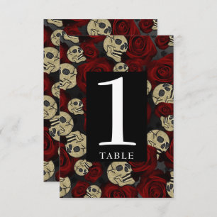 Rode rozen Skulls Black Floral gothic Table Number Kaart