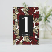 Rode rozen Skulls Black Floral gothic Table Number Kaart (Staand voorkant)