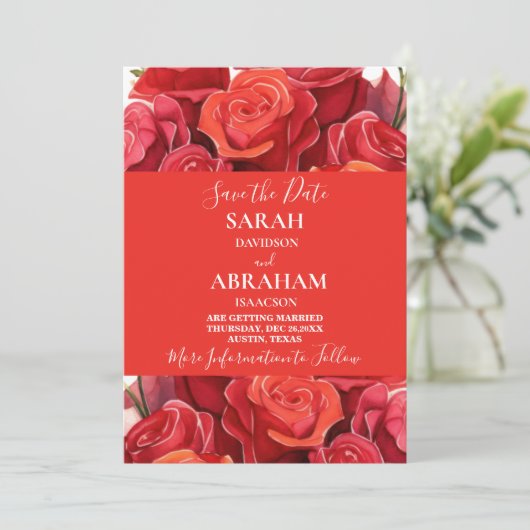 Rode rozen sparen de Datum Kaart (Staand voorkant)