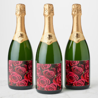 Rode rozen sparkling wijnetiket