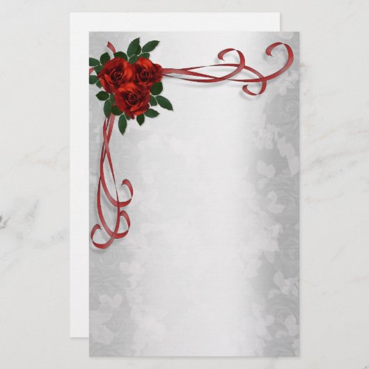 Rode rozen Stationery Briefpapier (Voorkant / Achterkant)
