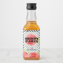 Rode Rozen Strepen Derby Feestje Mini Likeurfles Etiket