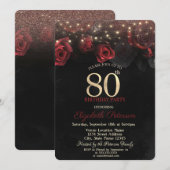 Rode rozen, String Lights Glitter 80th Birthday Kaart (Voorkant / Achterkant)