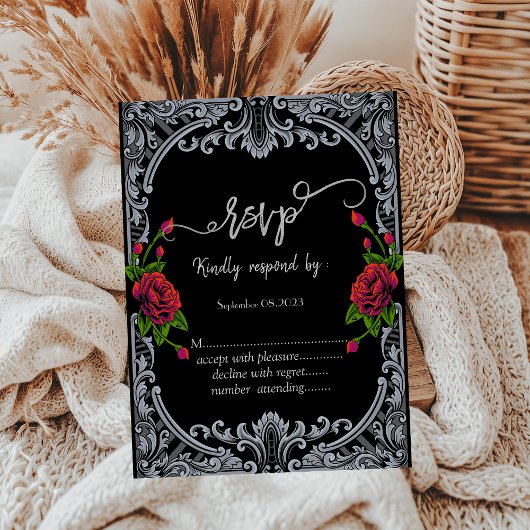 Rode Rozen,Stripes Gothic  RSVP Kaart