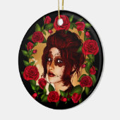 Rode rozen suikerdollar keramisch ornament (Links)