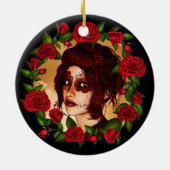 Rode rozen suikerdollar keramisch ornament (Achterkant)