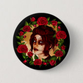 Rode rozen suikerdollar ronde button 5,7 cm (Voorkant)