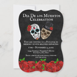 rode rozen suikerschedels Dia de Muertos Kaart