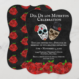rode rozen suikerschedels Dia de Muertos Kaart