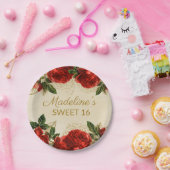  rode rozen Sweet 16-jarige verjaardag Papieren Bordje (Feest)
