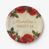  rode rozen Sweet 16-jarige verjaardag Papieren Bordje (Voorkant)
