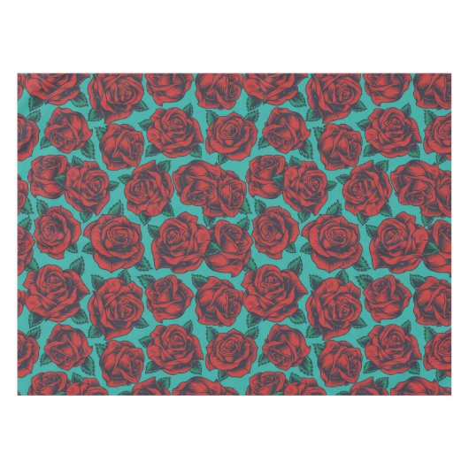 Rode rozen tafelkleed (Voorkant (Horizontaal))