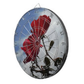Rode rozen tegen een heldere blauwe hemel dartbord (Voorkant Rechts)