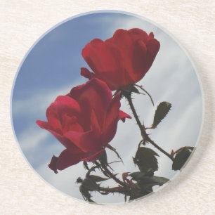 Rode rozen tegen een heldere blauwe hemel zandsteen onderzetter