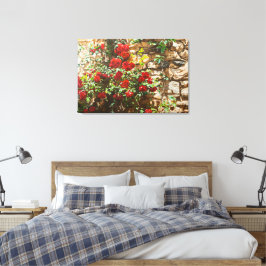 Rode rozen tegen een stenen muur canvas afdruk