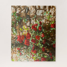 Rode rozen tegen een stenen muur legpuzzel