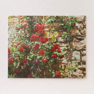 Rode rozen tegen een stenen muur legpuzzel