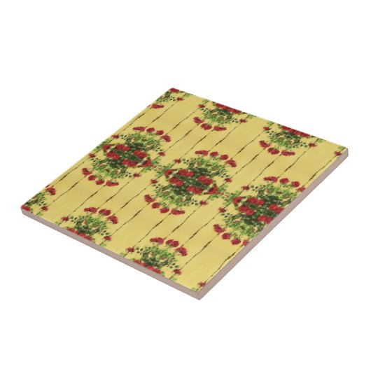 Rode rozen tegen gele muur tegeltje (Zijkant)