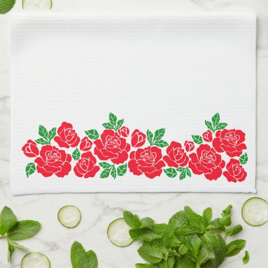 Rode rozen theedoek (Gevouwen)