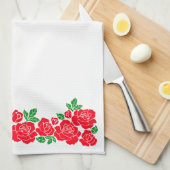 Rode rozen theedoek (Quarter Fold)