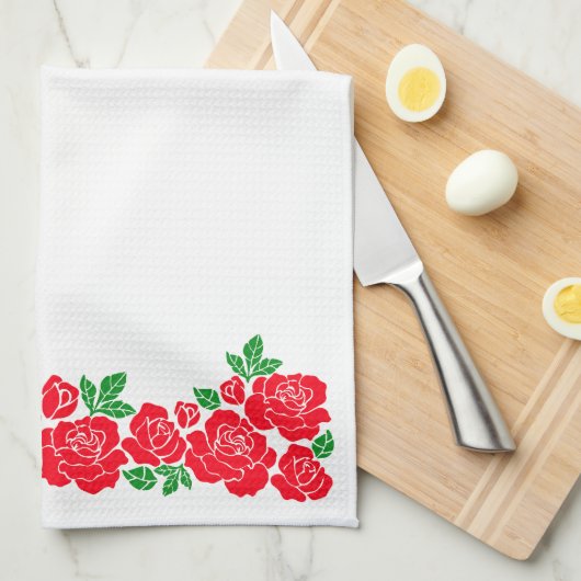 Rode rozen theedoek (Quarter Fold)