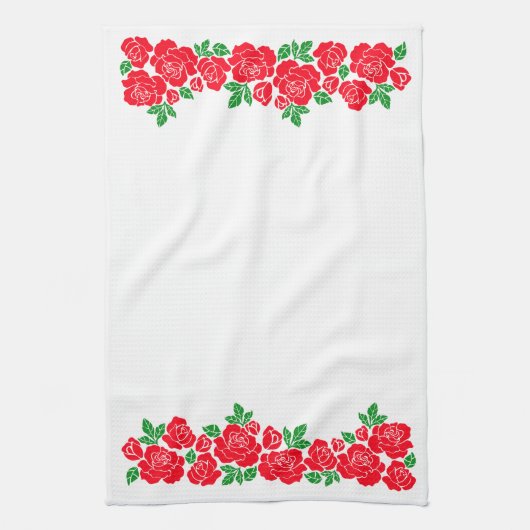 Rode rozen theedoek (Verticaal)
