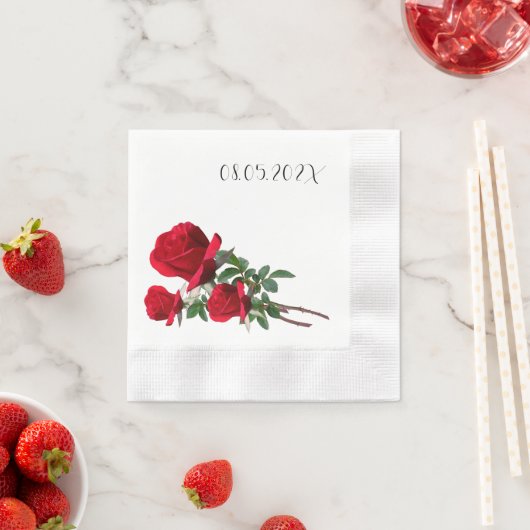 Rode Rozen Trouwdatum Servetten (Insitu)