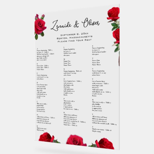 Rode Rozen Trouwstoel Grafiek Acryl Teken Acryl Bord (Hoek)