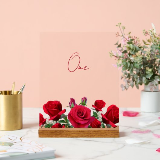 Rode Rozen Trouwtafel Nummer Acryl Bord (Huwelijk)