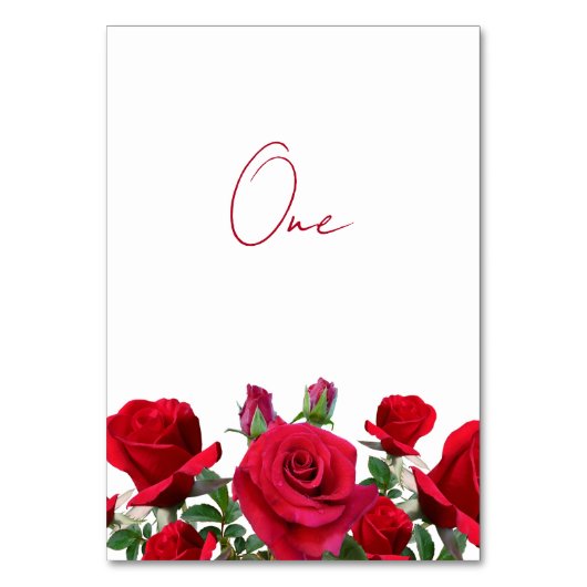 Rode Rozen Trouwtafel Nummer Geschreven Kaarten (Voorkant)
