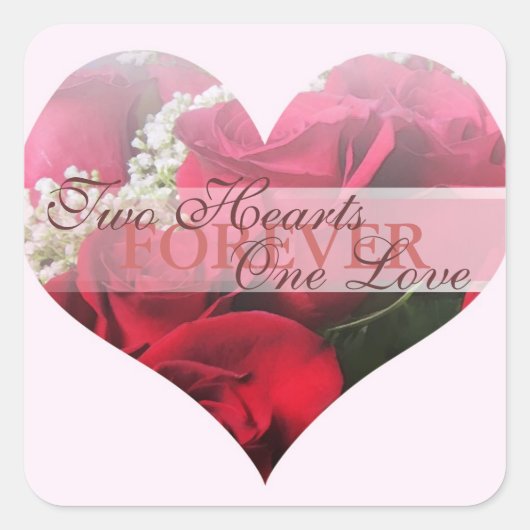 Rode rozen twee harten een liefde hart seal vierkante sticker (Voorkant)