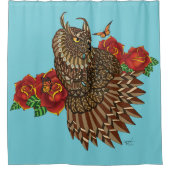 Rode Rozen Uil Blauw Douchegordijn (Voorkant)