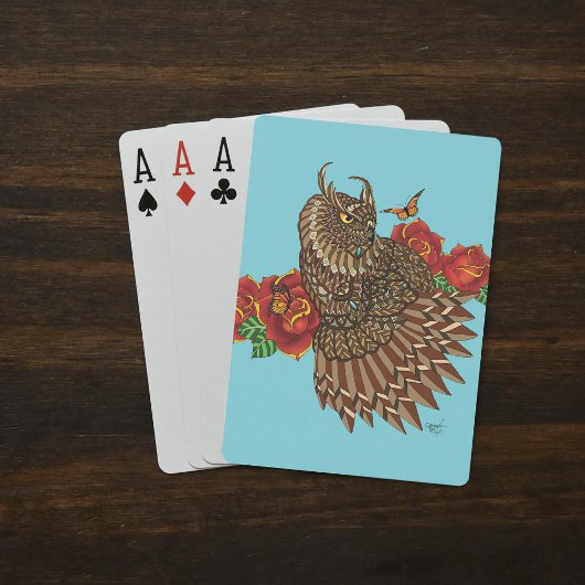 Rode Rozen Uil Blauw Pokerkaarten