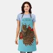 Rode Rozen Uil Blauw Schort (Gedragen)