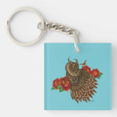 Rode Rozen Uil Blauw Sleutelhanger (Voorkant)