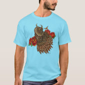 Rode Rozen Uil Blauw T-shirt (Voorkant)