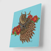 Rode rozen Uil Blauw Vierkante Klok (Hoek)