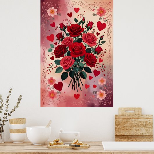 Rode Rozen, Valentijnsdag, Poster (Keuken)